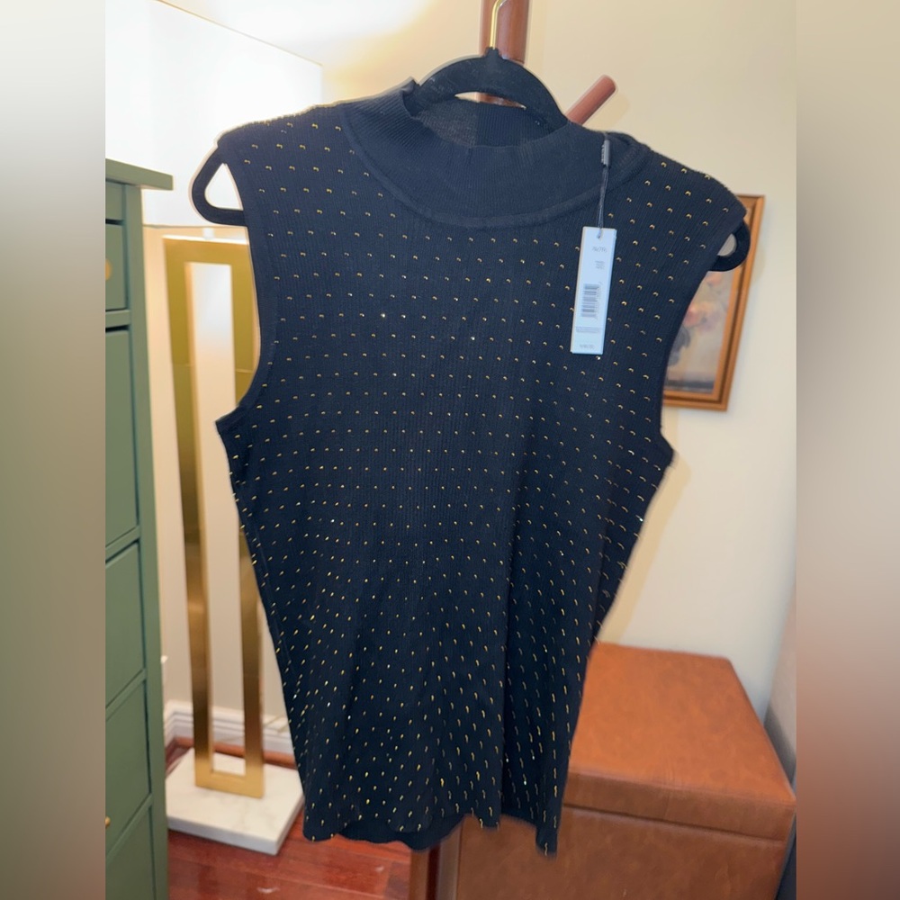 Tahari Sleeveless Knit Top with Gold Rhinestones